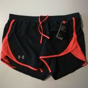 Under Armour NWT Women's Running Shorts Size L Black/Orange/Coral